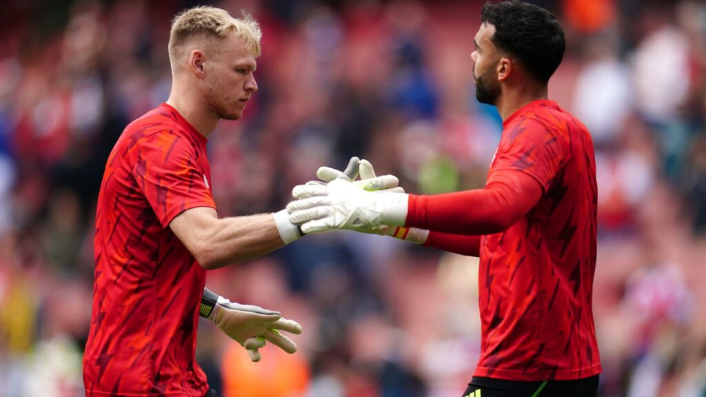 Arsenal goalkeepers Aaron Ramsdale (left) and David Raya have been battling for the gloves (Nick Potts/PA Wire)