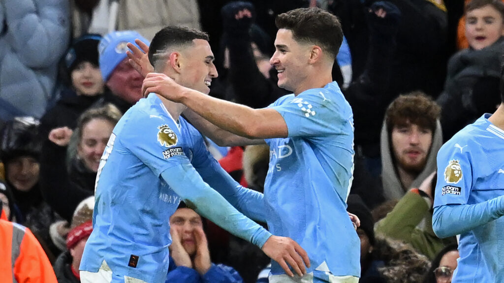 Phil Foden Julian Alvarez Manchester City v Sheffield United Premier League 12302023 (OLI SCARFF/AFP via Getty Images)