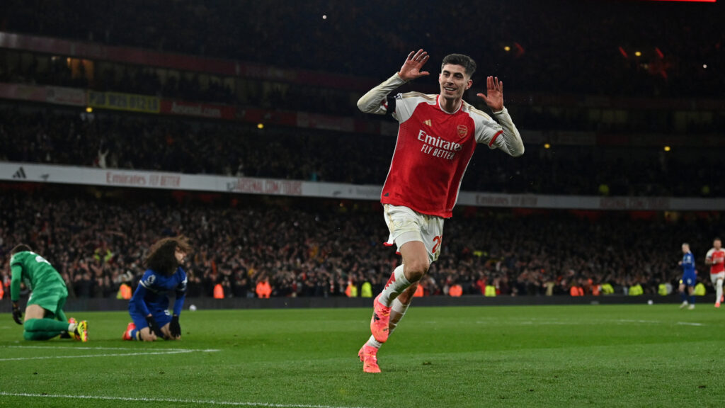 Kai Havertz Arsenal FC v Chelsea FC Premier League 04232024 (GLYN KIRK/AFP via Getty Images)